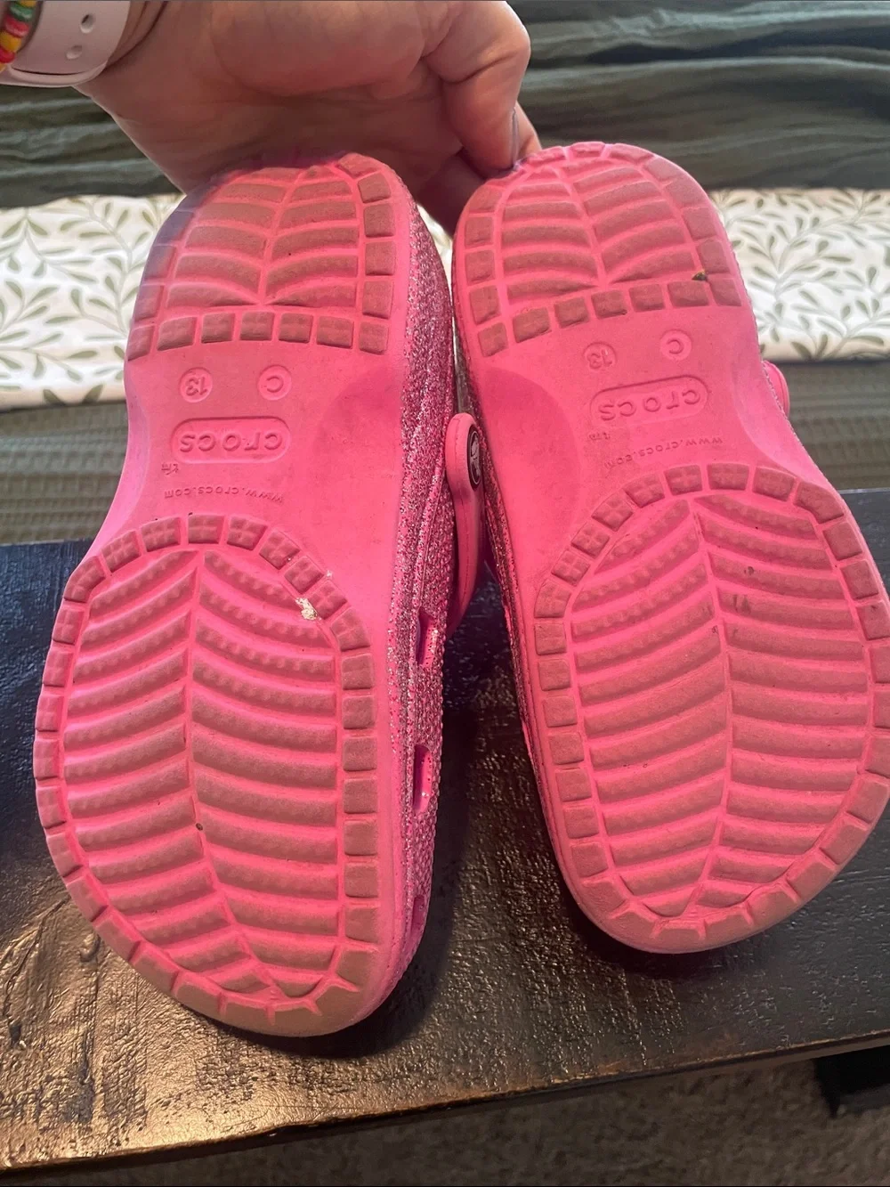 Pink glitter crocs